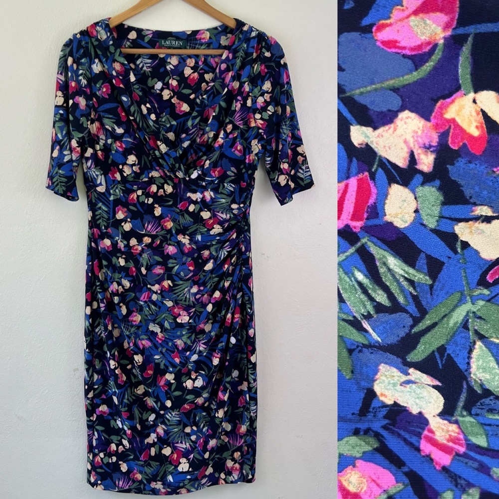 Lauren Ralph Lauren Floral Jersey Knit Side Cinched Midi Dress